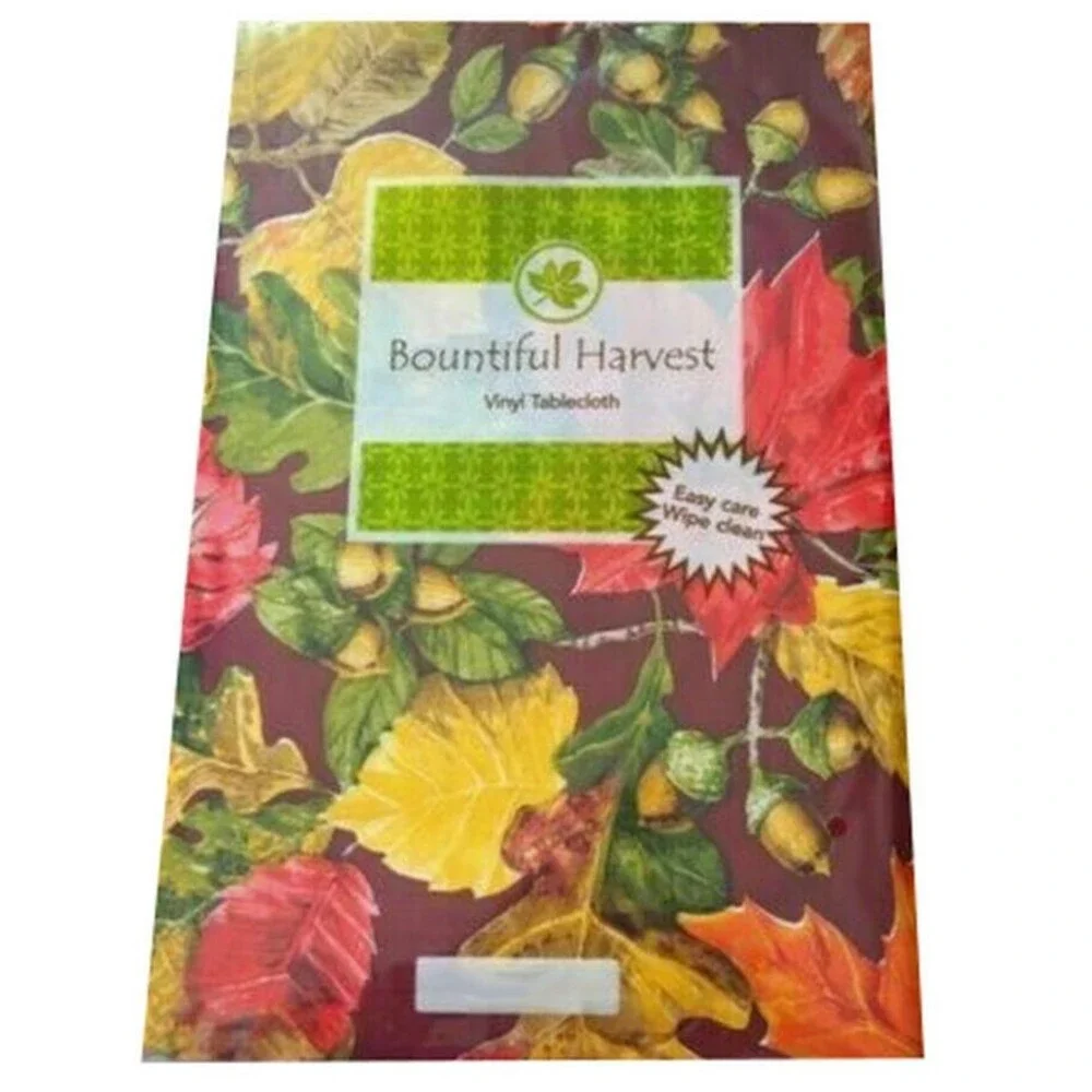Fall Leaves Leaf Vinyl Tablecloth Acorns Thanksgiving Holiday Flannel Back 52x90